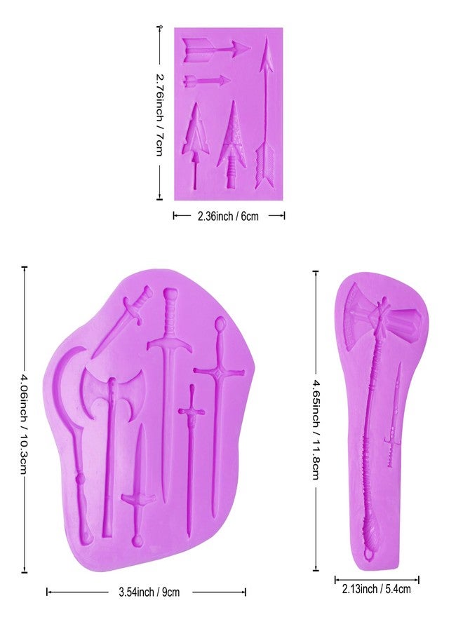 acvcatto Sword Silicone Molds 3-Pieces, Weapon Axe Arrow Battle Fondant Molds for Cake Decorating, Candy Chocolate, Sugar Craft, Cupcake Toppers, Epoxy Resin Crafts, Clay Projects, Gypsum - Image 2