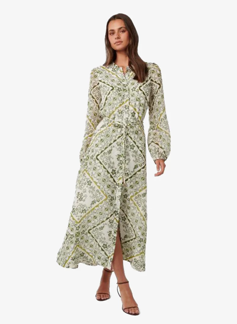 Penelope Printed Long Sleeve Midi Shirt Dress