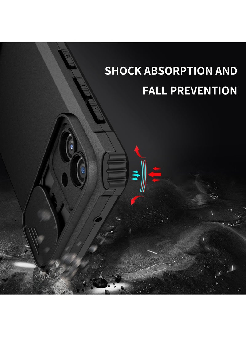 TEAM LUXURY - Samsung Galaxy A04 4G/M13 5G Black Mobile Phone Case Cover, Innovative Telescopic Bracket, Sliding Protection Camera Window, Bumper Shockproof Phone Back Cover - Image 1