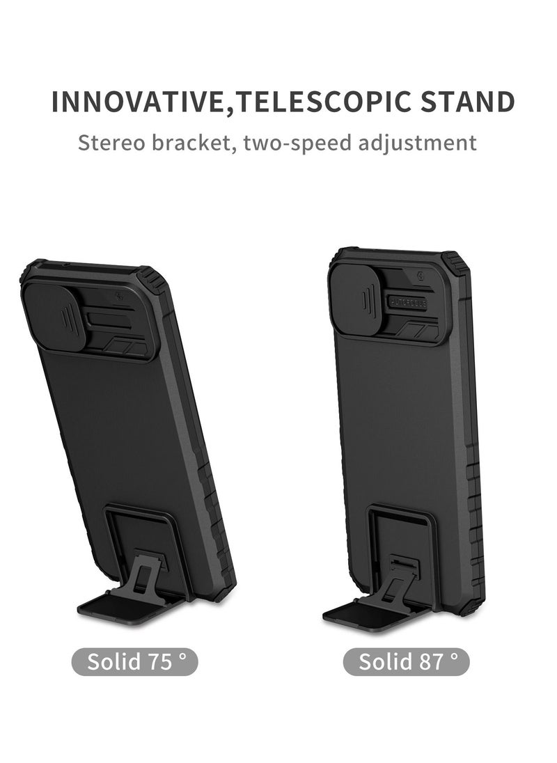 TEAM LUXURY - Samsung Galaxy A04 4G/M13 5G Black Mobile Phone Case Cover, Innovative Telescopic Bracket, Sliding Protection Camera Window, Bumper Shockproof Phone Back Cover - Image 1