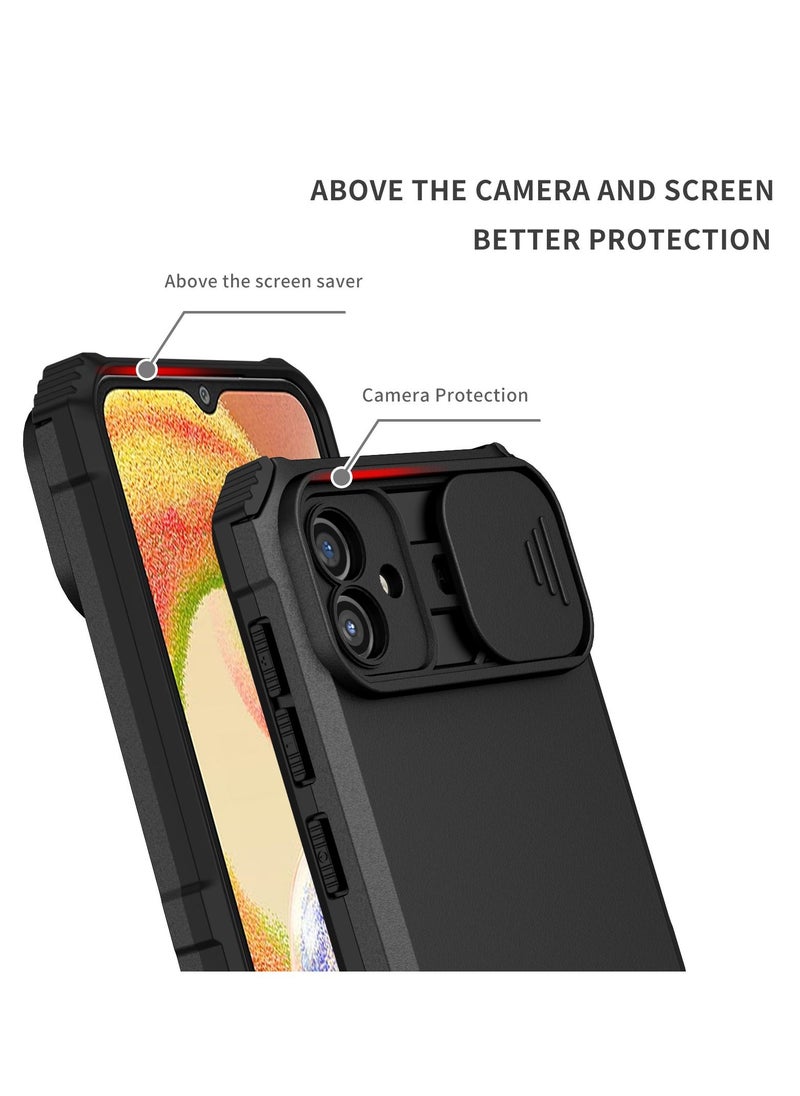 TEAM LUXURY - Samsung Galaxy A04 4G/M13 5G Black Mobile Phone Case Cover, Innovative Telescopic Bracket, Sliding Protection Camera Window, Bumper Shockproof Phone Back Cover - Image 1