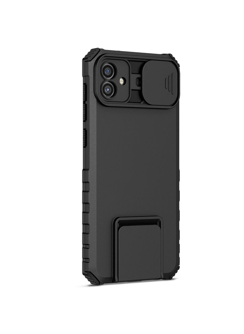 TEAM LUXURY - Samsung Galaxy A04 4G/M13 5G Black Mobile Phone Case Cover, Innovative Telescopic Bracket, Sliding Protection Camera Window, Bumper Shockproof Phone Back Cover - Image 1