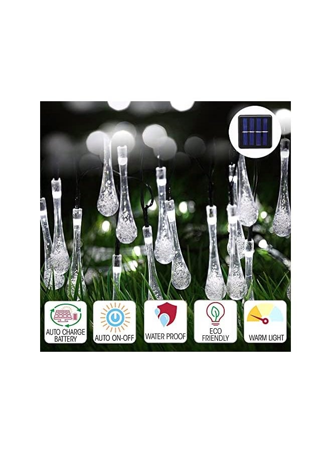The Bros Solar Water Drop Fairy Lights,50LED 24Ft/7m Solar String Lights,8 Mode Solar Teardrop Twinkle Lights,Decorative Lights for Garden Wedding Patio Yard Home Party Christmas(White)  - Image 3