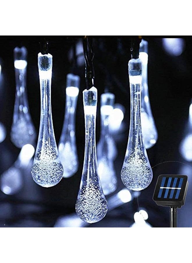 The Bros Solar Water Drop Fairy Lights,50LED 24Ft/7m Solar String Lights,8 Mode Solar Teardrop Twinkle Lights,Decorative Lights for Garden Wedding Patio Yard Home Party Christmas(White)  - Image 1