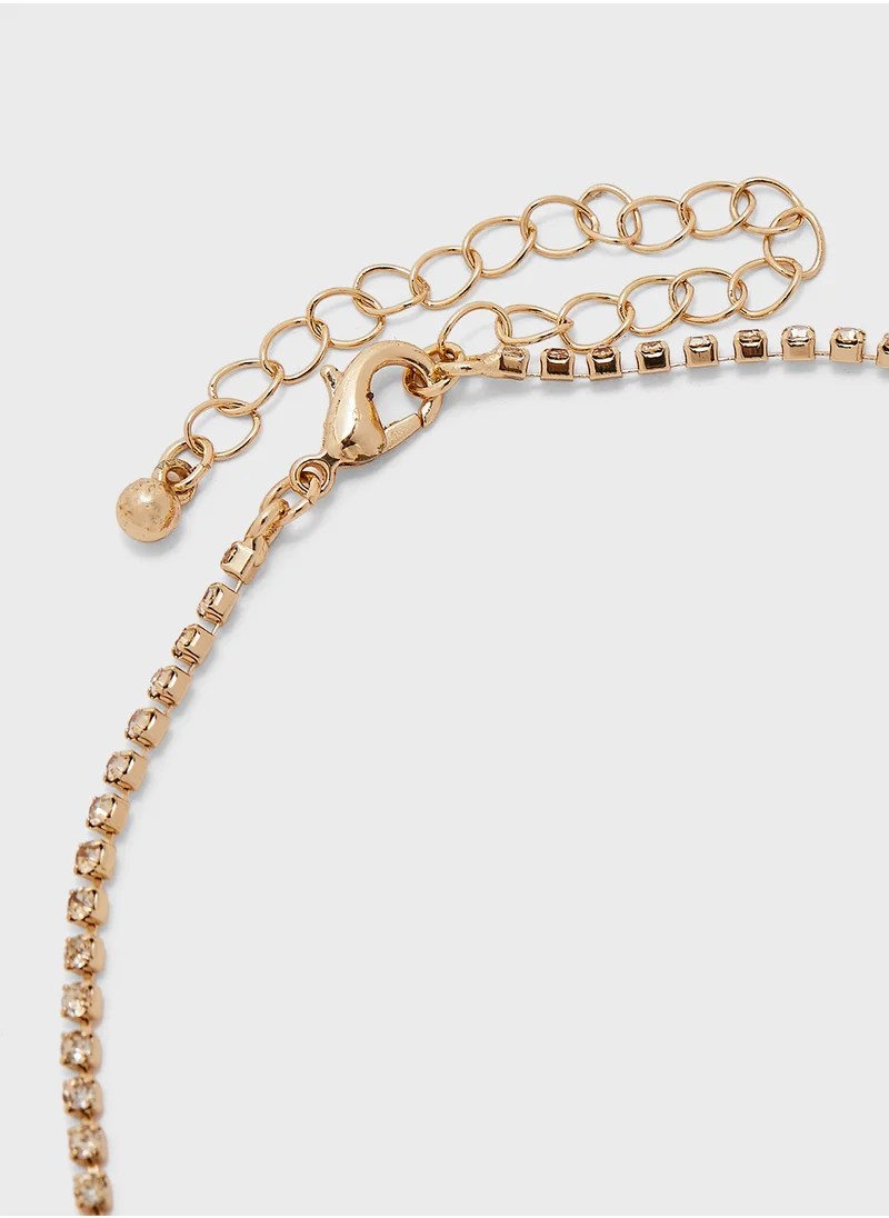 خزانة Stone Detail Necklace  & Drop Earrings Set