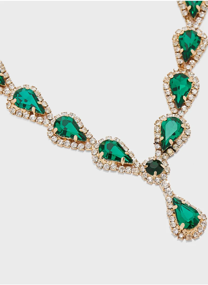 خزانة Stone Detail Necklace  & Drop Earrings Set