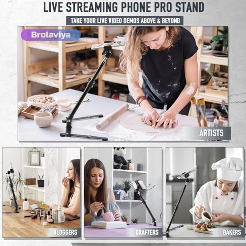 BROLAVIYA Overhead Video Mobile Metal Desktop Stand with 1/4" Male Adaptor for Camera,Gopro and Mobile Bracket for Online Teaching,Video,Desktop,Bedroom, Office - Image 3