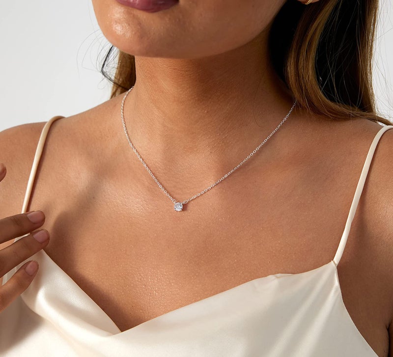 Tasiso Silver Necklaces for Women, Dainty Diamond Necklace 14k Silver Plated Prom Necklace Simple CZ Choker Necklaces for Women Trendy Everyday Jewelry Gifts - Image 4
