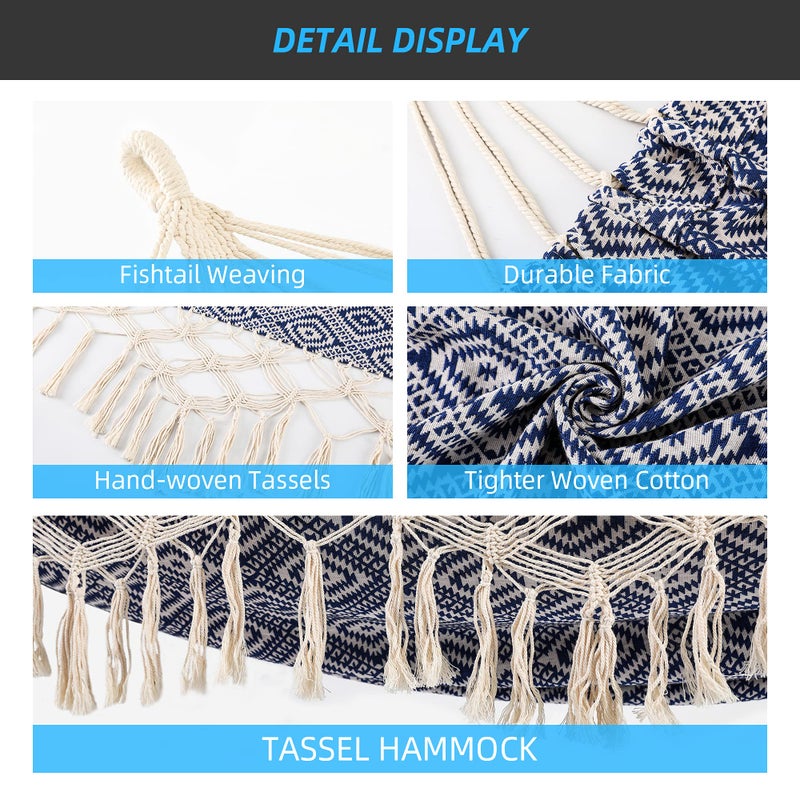 ROOITY Backyard Hammock with Tassels,Garden Hammocks with Portable Carry,Bag Deluxe Macrame Fringe for Patio,Garden,Backyard,Beach,Outdoor and Indoor Porch Fabric, Up to 450Lbs (Blue-Diamond) - Image 4
