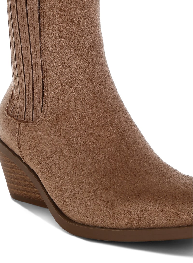 London Rag Women's High Ankle Microfiber Chelsea Boots in Beige - Image 5