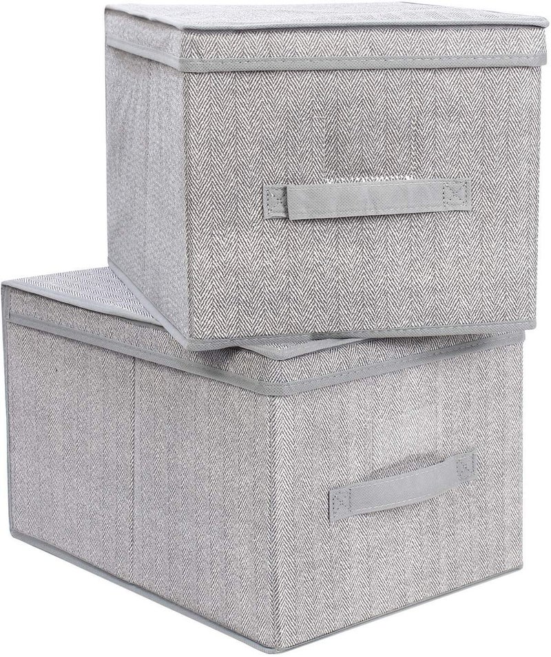 ASUVI Multipurpose Foldable Canvas Clothes Organiser Storage Box for Wardrobe with Lid and Handle Pack Of 2 - Image 1