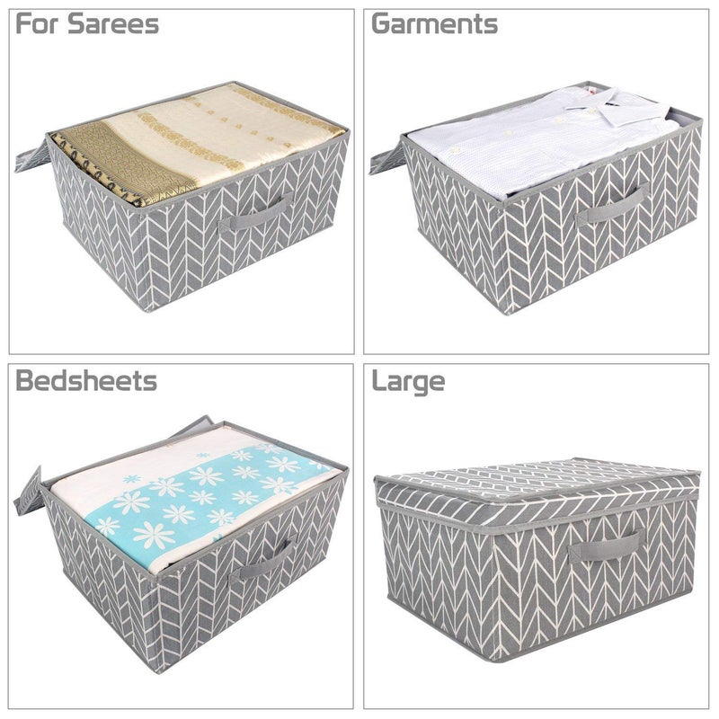 ASUVI Multipurpose Foldable Canvas Clothes Organiser Storage Box for Wardrobe with Lid and Handle Pack Of 2 - Image 4