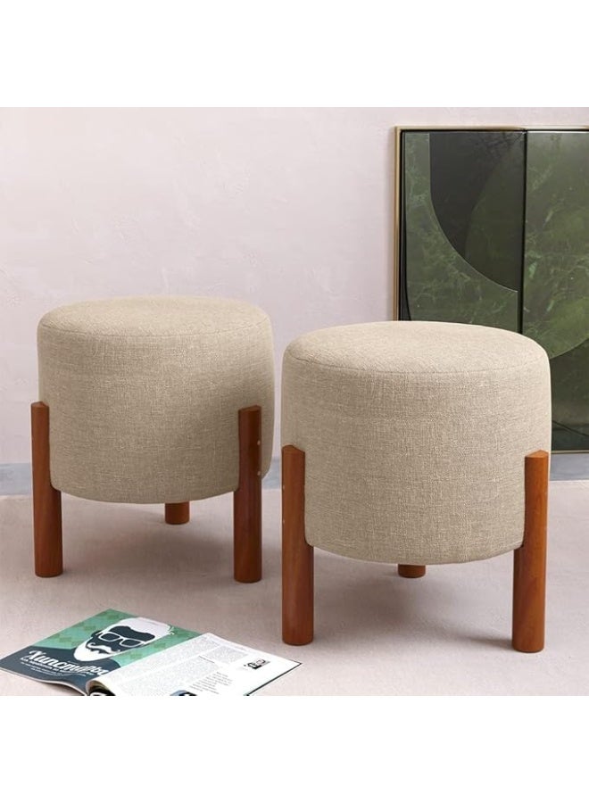 Two-piece set of luxurious decorative round linen cushions – living room, bedroom and office (linen, beige) - Image 1