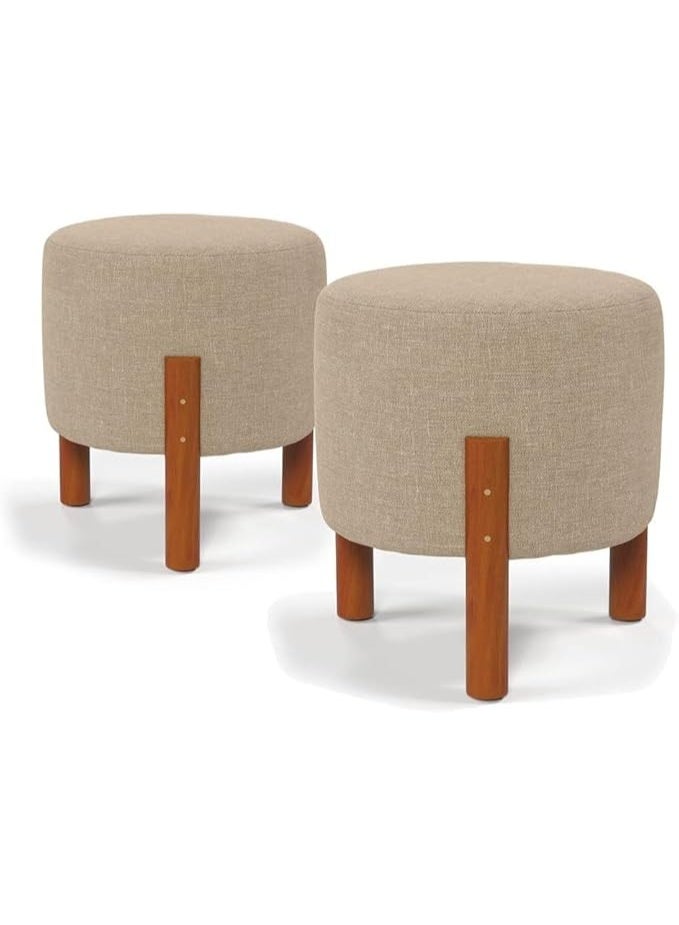 Two-piece set of luxurious decorative round linen cushions – living room, bedroom and office (linen, beige) - Image 2
