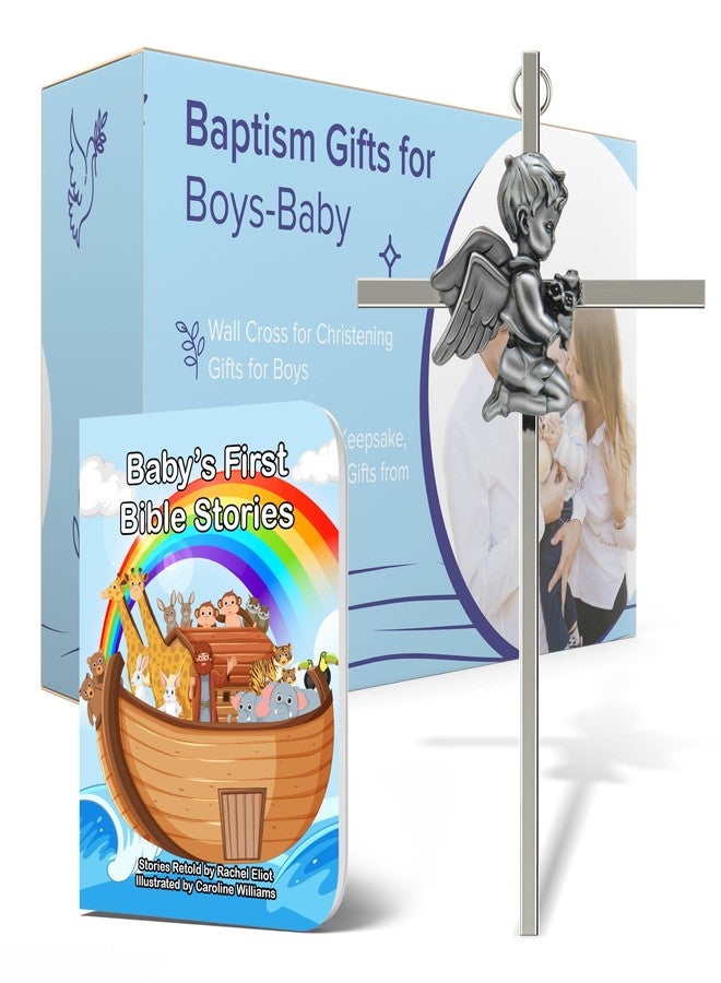 Imerance Baptism Gifts for Boys-Baby Wall Cross for Christening for Boys & First Communion Keepsake,Baby Baptism Gifts from Godparents 7 Inch - Image 1