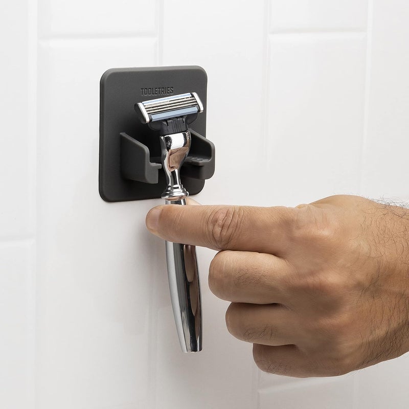 TOOLETRIES The Mason Razor Holder - Secure & Safe, Silicone Toiletry Organizer, Shower & Bathroom Accessory - Features Silicone-Grip Technology, Removable & Reusable - Charcoal - Image 2