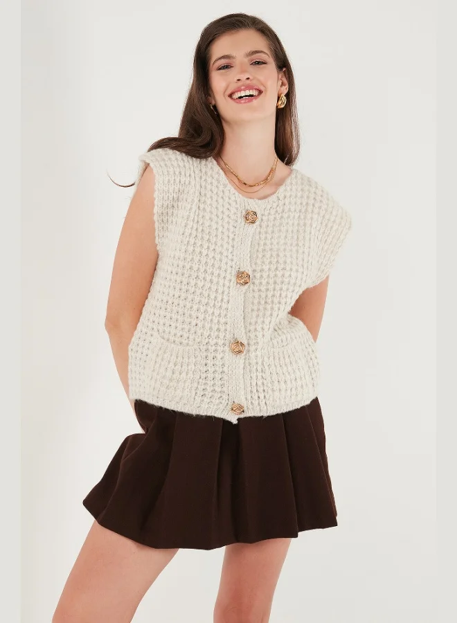 Lela  Lela Premium Oversize Fit Crew Neck Buttoned Knit Vest Women's VEST 680YL1416 for Women | Best Price UAE