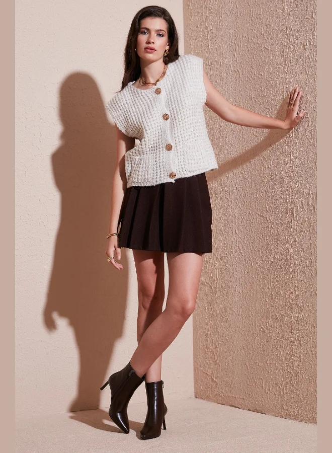 Lela  Lela Premium Oversize Fit Crew Neck Buttoned Knit Vest Women's VEST 680YL1416 for Women | Best Price UAE