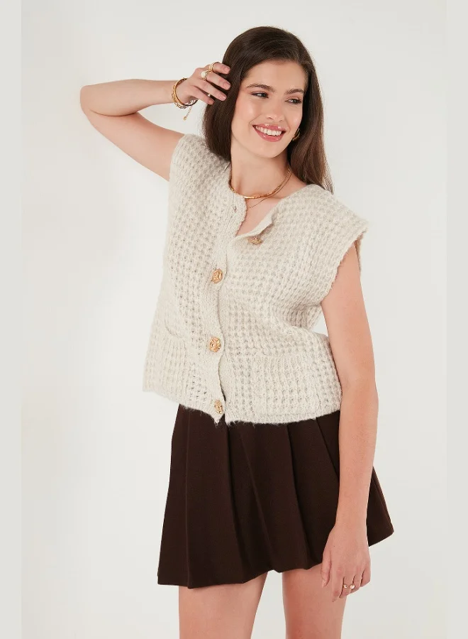 Lela  Lela Premium Oversize Fit Crew Neck Buttoned Knit Vest Women's VEST 680YL1416 for Women | Best Price UAE
