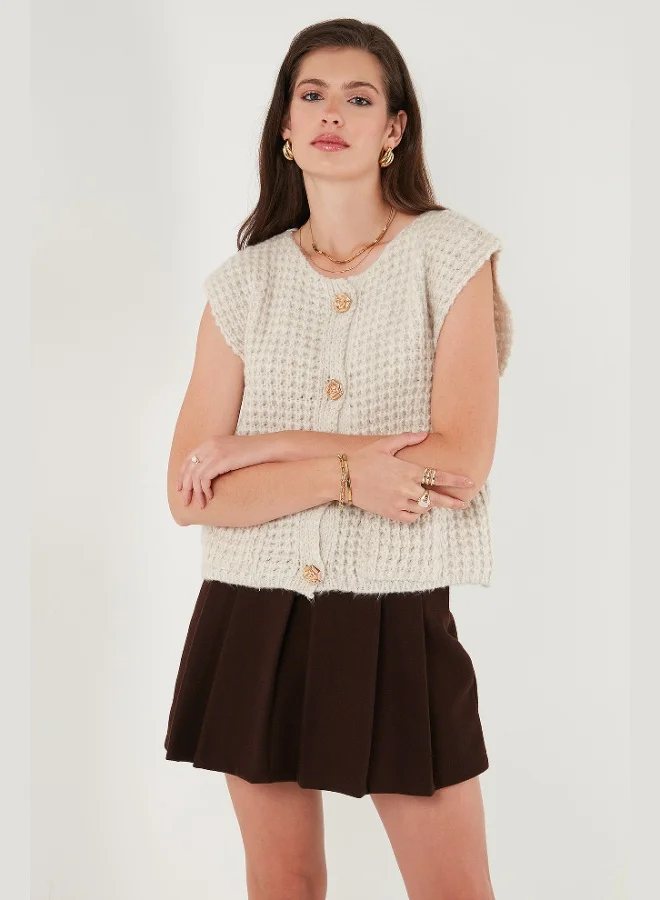 Lela  Lela Premium Oversize Fit Crew Neck Buttoned Knit Vest Women's VEST 680YL1416 for Women | Best Price UAE