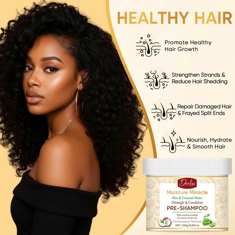 Danliss Aloe Vera Coconut Water Pre-Shampoo Treatment Mask 250g - Smooths Curly Hair and Prevents Breakage - Image 4