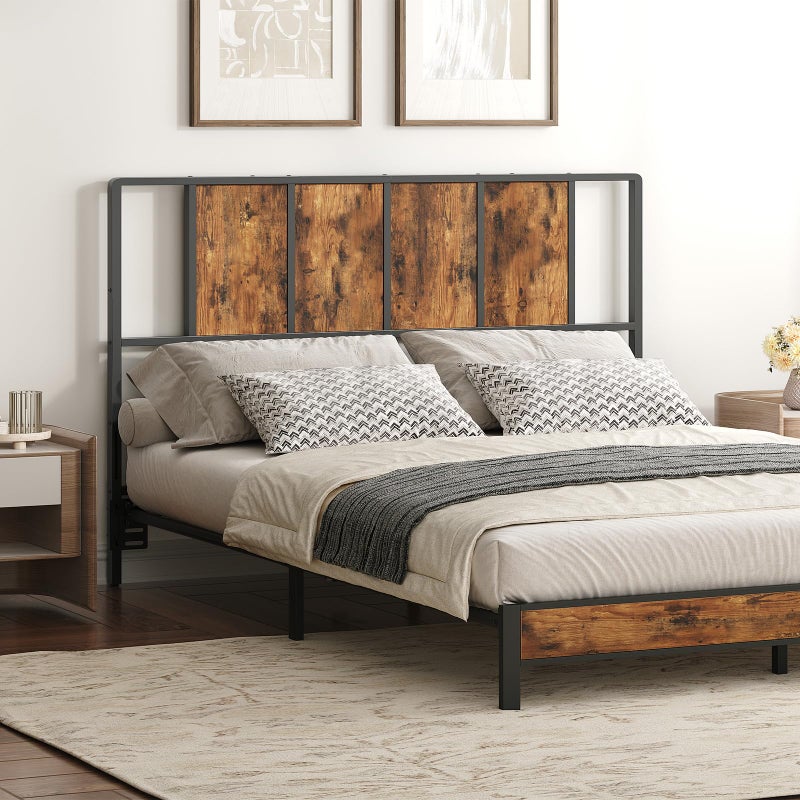 MAHANCRIS Queen Size Headboard Only, Metal Headboard with Adapters, Minimalist Industrial Style for Queen Size Beds, Rustic Brown and Black - Image 2