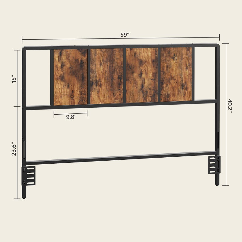 MAHANCRIS Queen Size Headboard Only, Metal Headboard with Adapters, Minimalist Industrial Style for Queen Size Beds, Rustic Brown and Black - Image 3