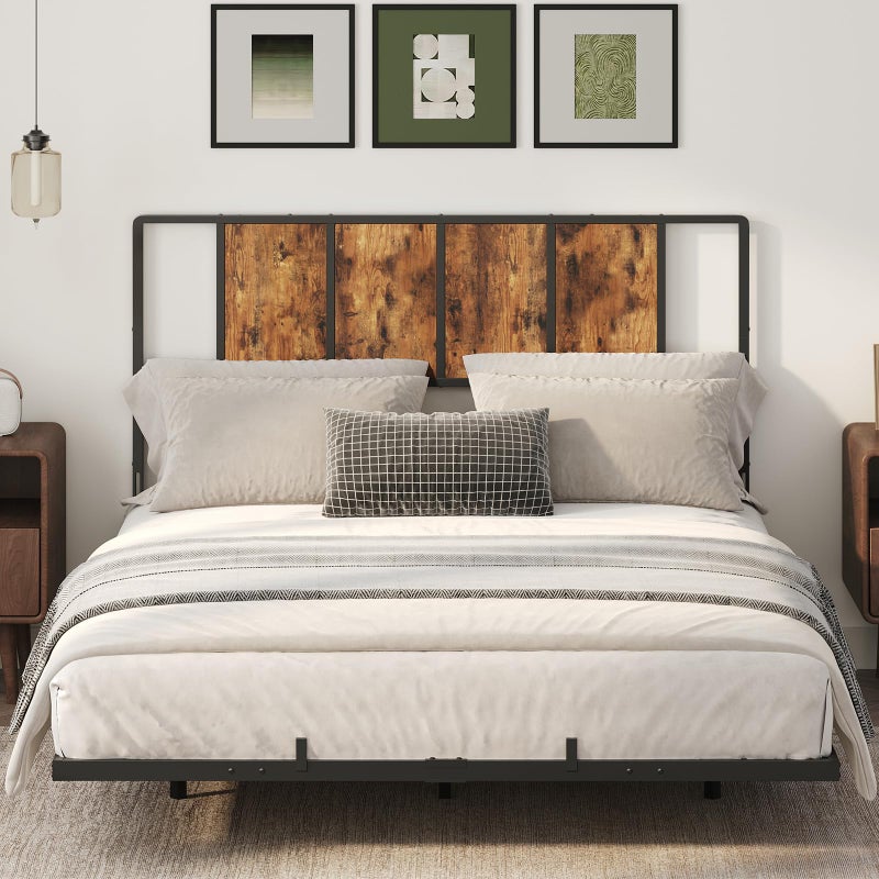 MAHANCRIS Queen Size Headboard Only, Metal Headboard with Adapters, Minimalist Industrial Style for Queen Size Beds, Rustic Brown and Black - Image 4