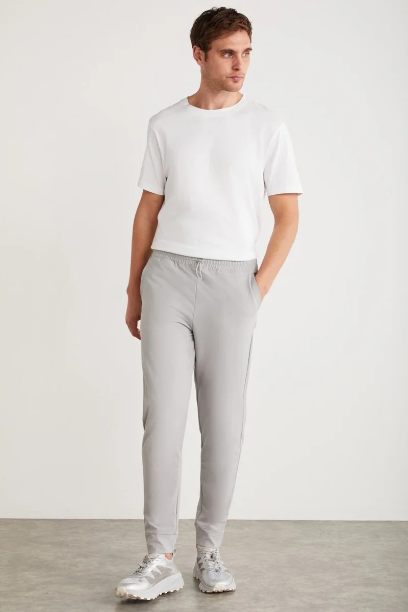 GRIMELANGE Crıstıan Men's Technical Fabric Gray Sweatpants with Elastic Waist and Stopper Detail