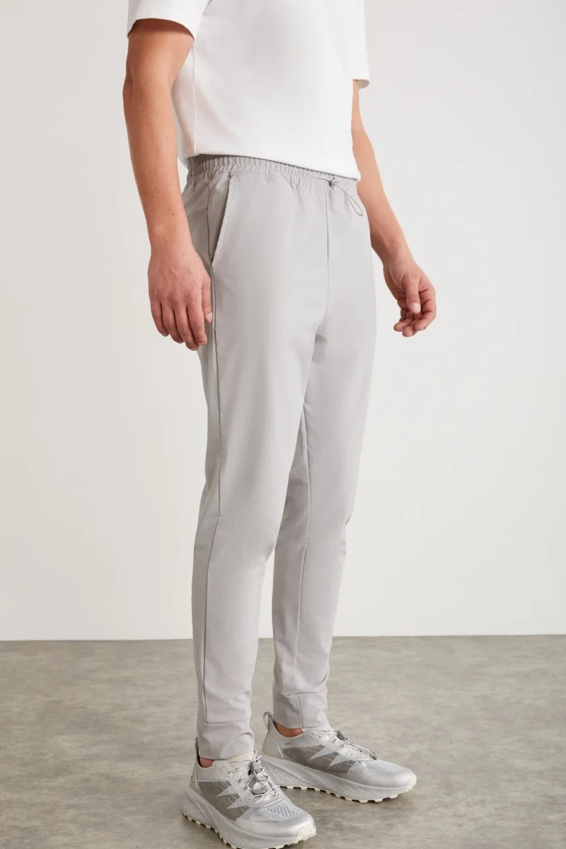 GRIMELANGE Crıstıan Men's Technical Fabric Gray Sweatpants with Elastic Waist and Stopper Detail