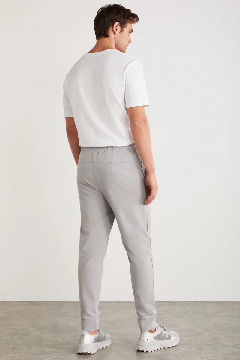 GRIMELANGE Crıstıan Men's Technical Fabric Gray Sweatpants with Elastic Waist and Stopper Detail