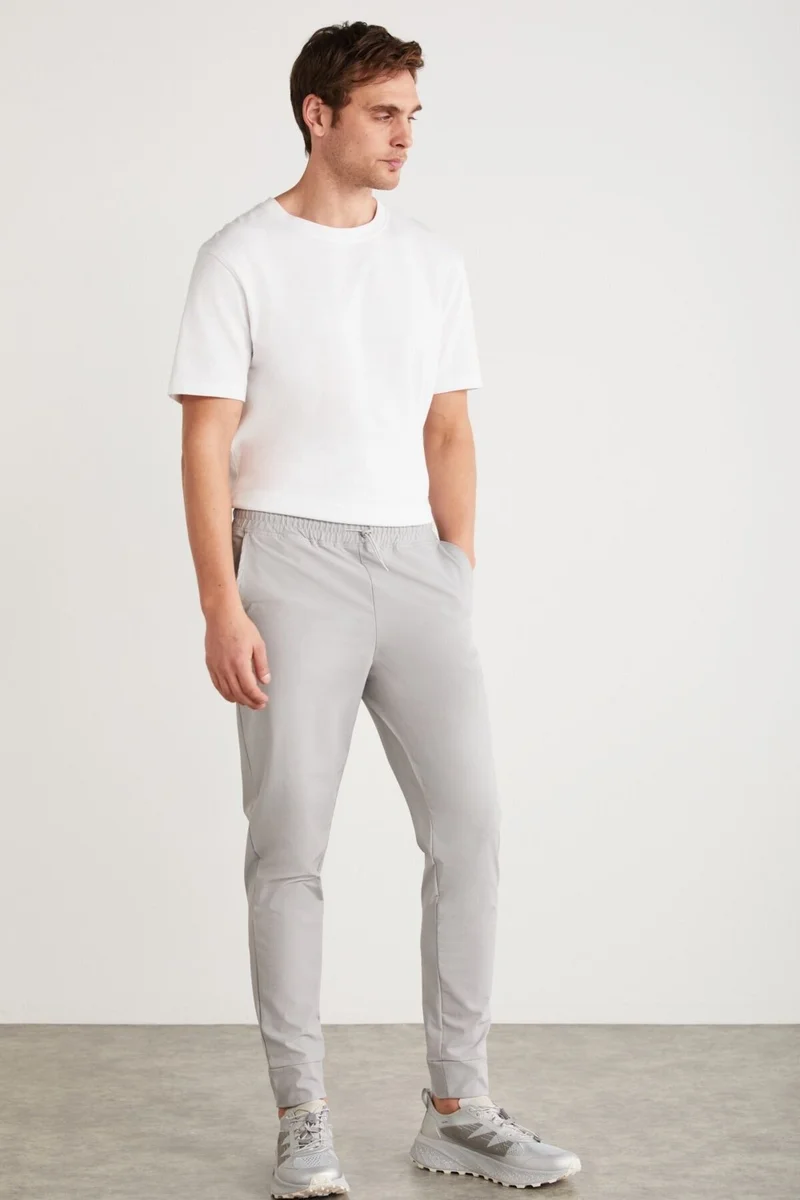 GRIMELANGE Crıstıan Men's Technical Fabric Gray Sweatpants with Elastic Waist and Stopper Detail