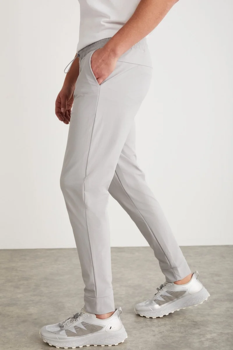 GRIMELANGE Crıstıan Men's Technical Fabric Gray Sweatpants with Elastic Waist and Stopper Detail