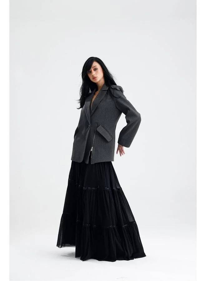 GACACOLLECTION RAVELLO Zipper-Detail Elegant Polyviscose Jacket.