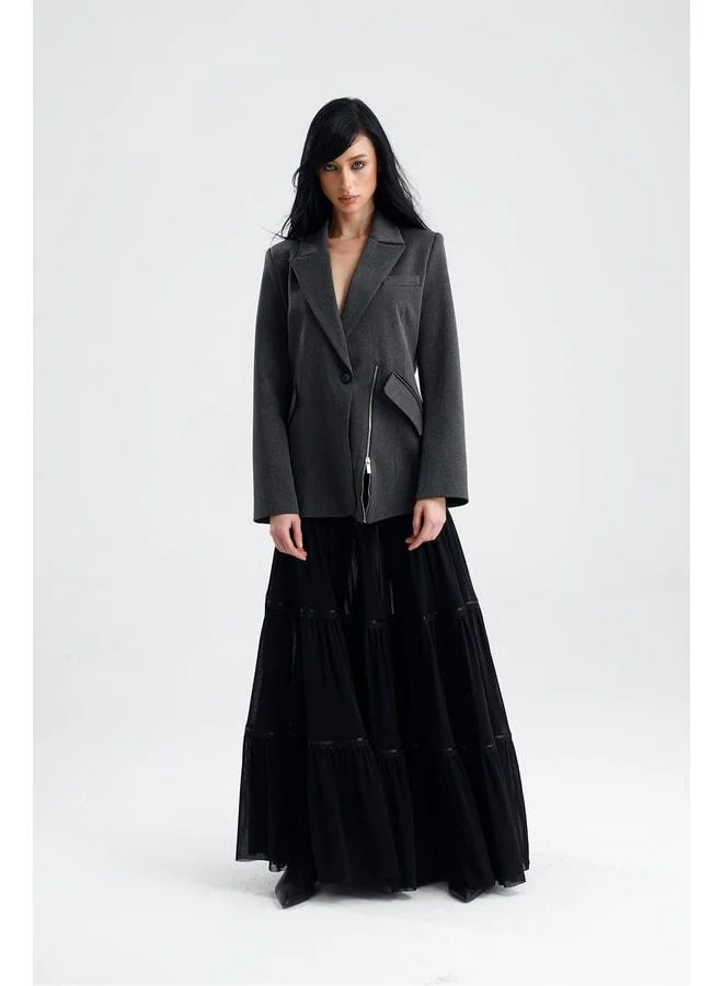 GACACOLLECTION RAVELLO Zipper-Detail Elegant Polyviscose Jacket.