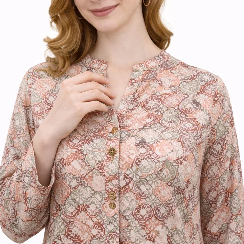 Artemea  Women’s Abstract Print Jalabiya | Premium Rayon | Button-Front Design | Full-Length Modest Wear for Women | Best Price UAE