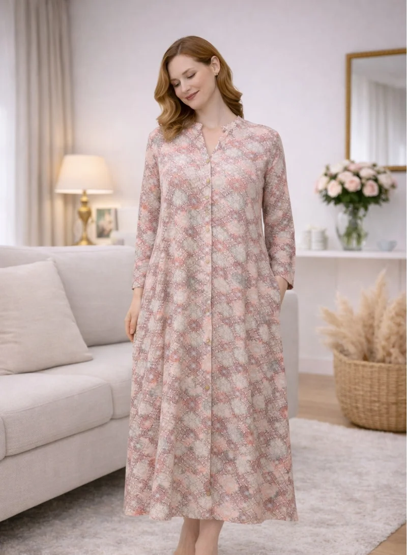 أرتيميا Women’s Abstract Print Jalabiya | Premium Rayon | Button-Front Design | Full-Length Modest Wear