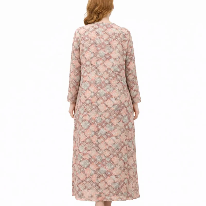 Artemea  Women’s Abstract Print Jalabiya | Premium Rayon | Button-Front Design | Full-Length Modest Wear for Women | Best Price UAE