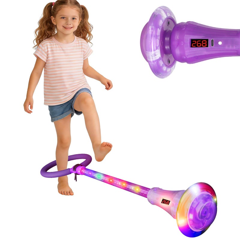 Mfcir Rechargeable Skip Ball for KidsAnkle Flashing Jump Toy Purple with LED Lights and Digital Counter Girls Women Birthday for Age 5 6 7 8 9 10 11 12Indoor Outdoor Outside Sports Games - Image 3