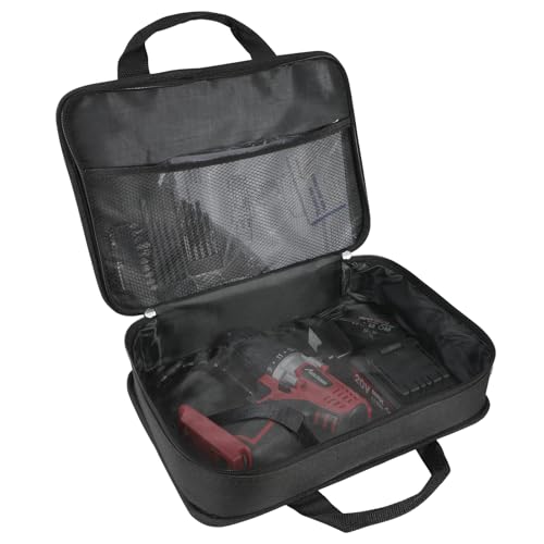 AVID POWER Tool Bag, 12 Inch Tool Storage Carrying Case, Suitable for Cordless Drill, Tire Inflator, Impact Wrench, Soft Canvas Power Tool Pouch with Mesh Dividers & Double Zipper - Image 1