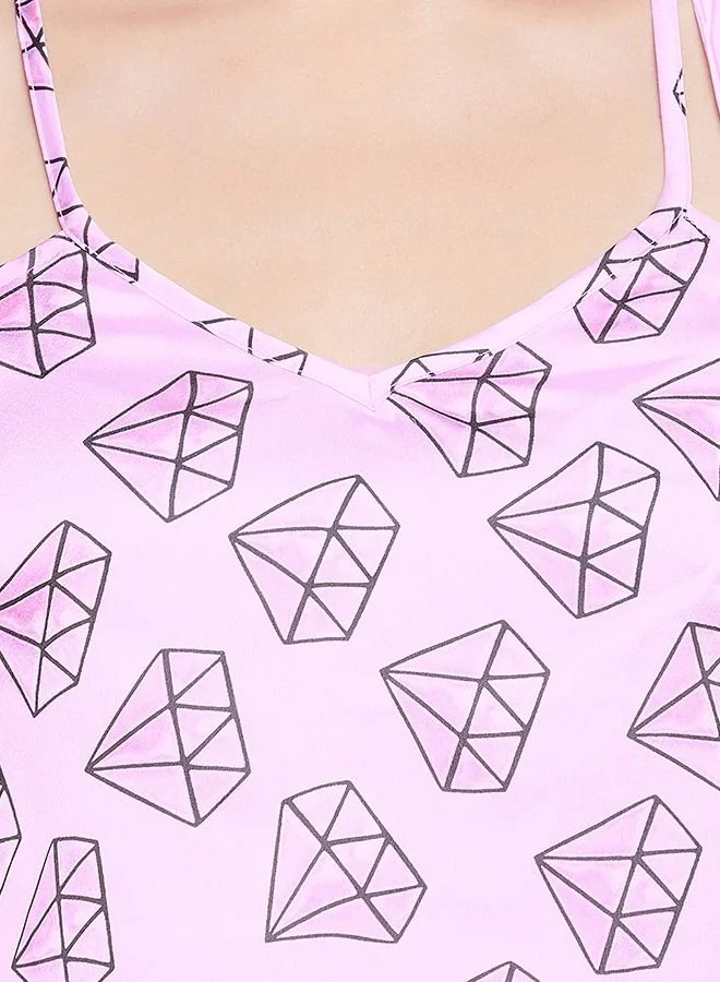 Clovia  Clovia Diamond Print Short Nightdress in Pink - Satin for Women | Best Price UAE