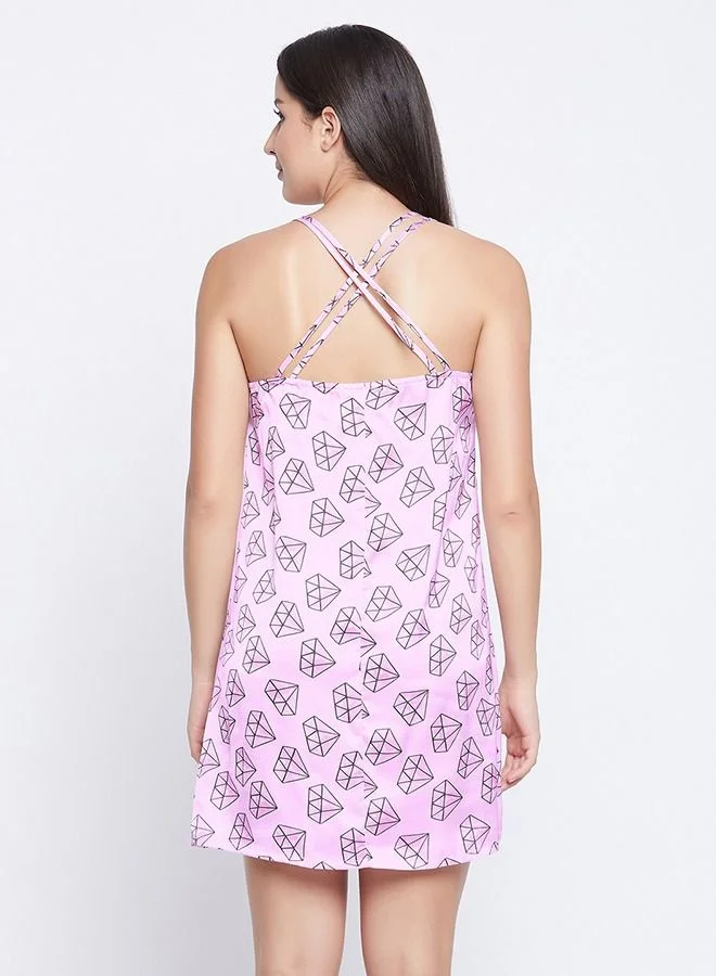 Clovia  Clovia Diamond Print Short Nightdress in Pink - Satin for Women | Best Price UAE