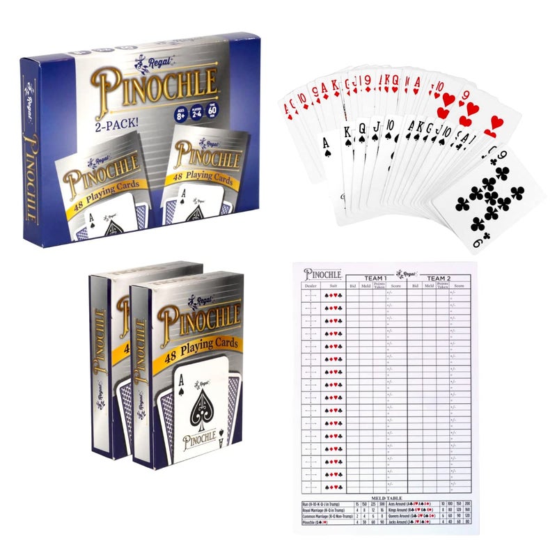 Regal Games Pinochle Playing Cards 2 Pack - Adult Card Game Set with Score Sheets & 2 Deck of Pinochle Cards - Family Fun Game Night - Ideal for 2-4 Person - Image 1