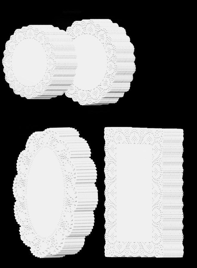 Dcoteh 250 Pack White Lace Paper Doilies, Round & Rectangle Disposable Doilies for Wedding, Birthday, Cakes, Desserts - Food Decoration Table Placemats, Party Tableware Crafts - Image 1