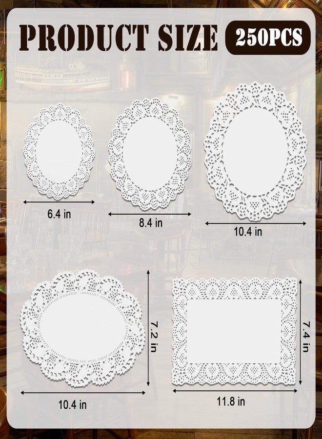 Dcoteh 250 Pack White Lace Paper Doilies, Round & Rectangle Disposable Doilies for Wedding, Birthday, Cakes, Desserts - Food Decoration Table Placemats, Party Tableware Crafts - Image 2