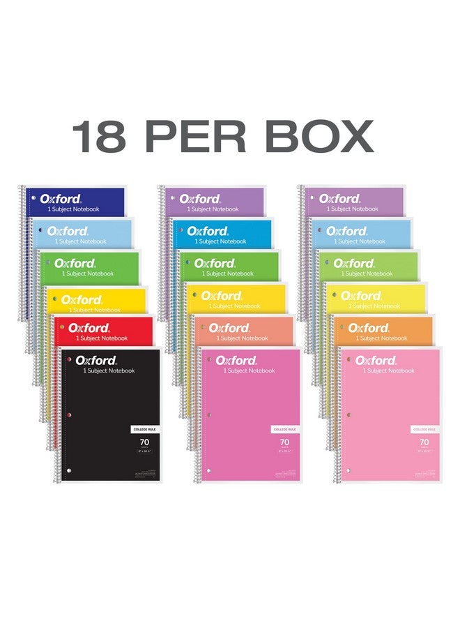 Oxford Oxford Spiral Notebook 18 Pack, Bulk College Ruled Spiral Notebooks for School, 1 Subject, College Ruled Paper, 8 x 10-1/2 Inches, 3-Hole Punch, Assorted Colors, 70 Sheets (65206) - Image 5