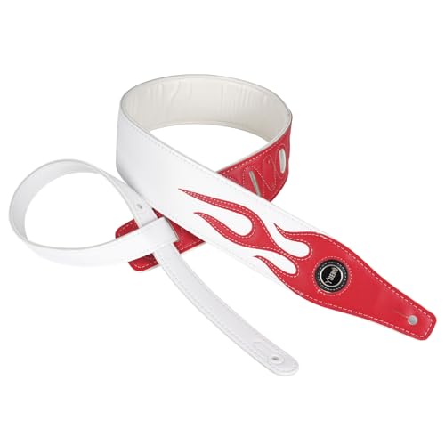 YUEKO Personality Leather Red Flame Series Guitar Strap Strap For Guitar Bass Guitar Accessories (A5-Red Flame White) - Image 1