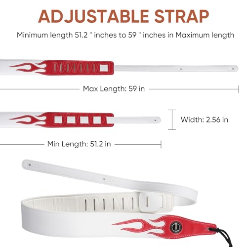 YUEKO Personality Leather Red Flame Series Guitar Strap Strap For Guitar Bass Guitar Accessories (A5-Red Flame White) - Image 4