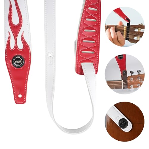 YUEKO Personality Leather Red Flame Series Guitar Strap Strap For Guitar Bass Guitar Accessories (A5-Red Flame White) - Image 3