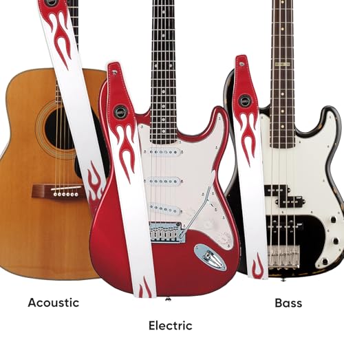 YUEKO Personality Leather Red Flame Series Guitar Strap Strap For Guitar Bass Guitar Accessories (A5-Red Flame White) - Image 5